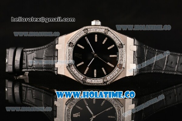 Audemars Piguet Royal Oak 41MM Asia Automatic Steel Case with Black Dial Diamonds Bezel and Stick Markers - Click Image to Close